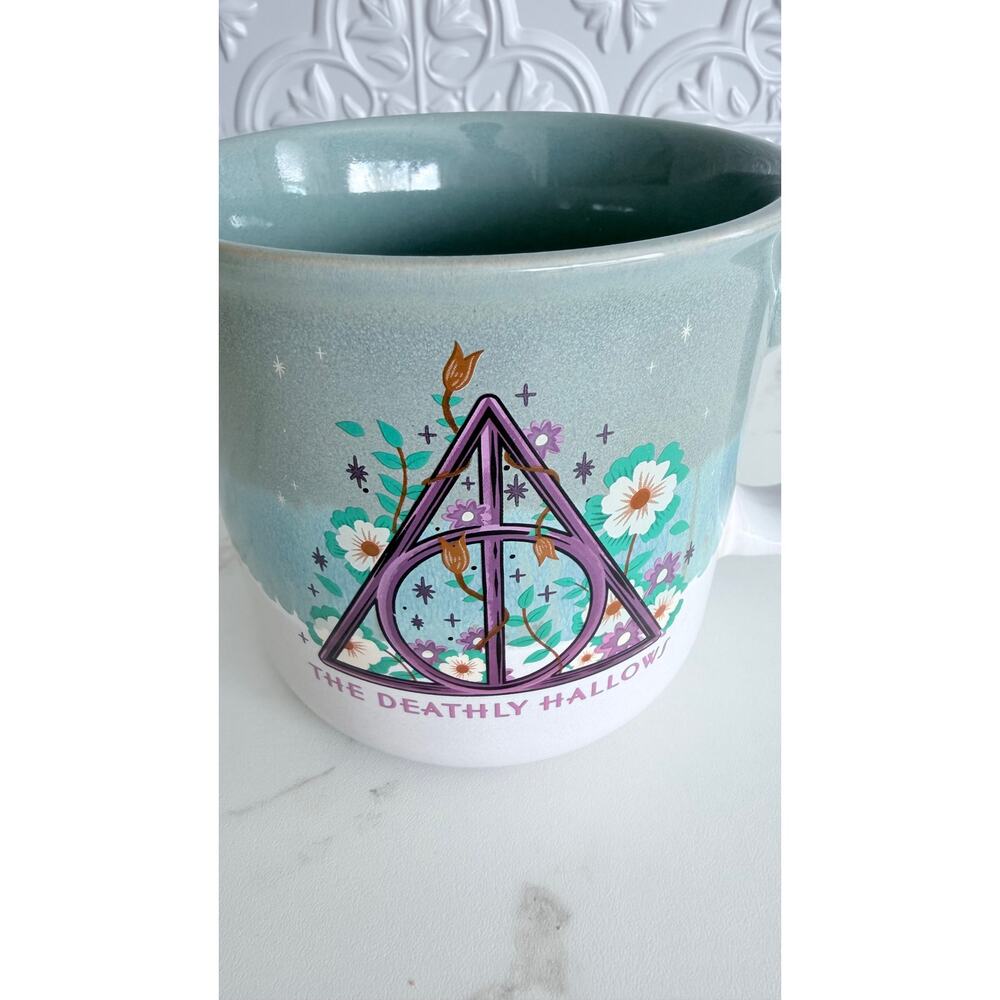 Silver Buffalo Harry Potter Deathly Hallows Floral Coffee Cup 20oz NEW - Picture 2 of 5